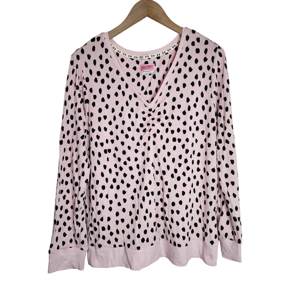 Kate Spade Pajama Top Women's Large Leopard V-Neck‎ Long Sleeve Pink